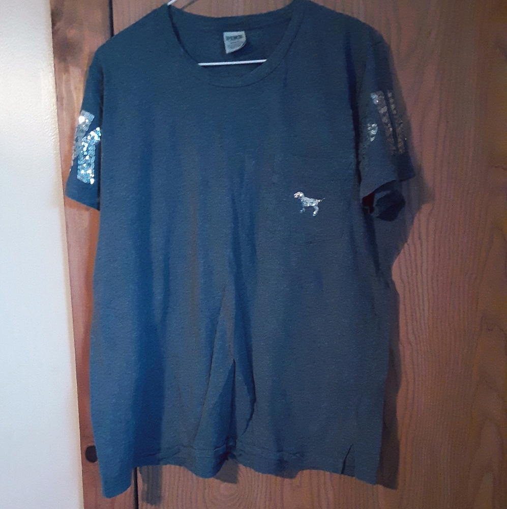 PINK grey tshirt with silver sequence